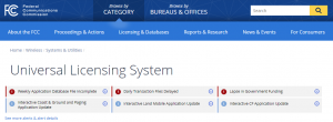 FCC ULS site during the government shutdown